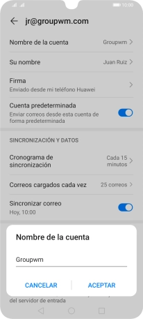 Introduce el nombre de la cuenta y pulsa ACEPTAR.