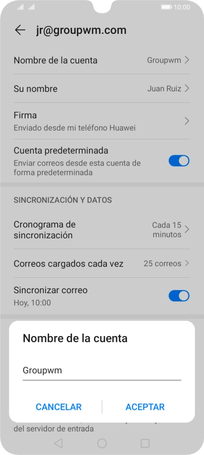 Introduce el nombre de la cuenta y pulsa ACEPTAR.