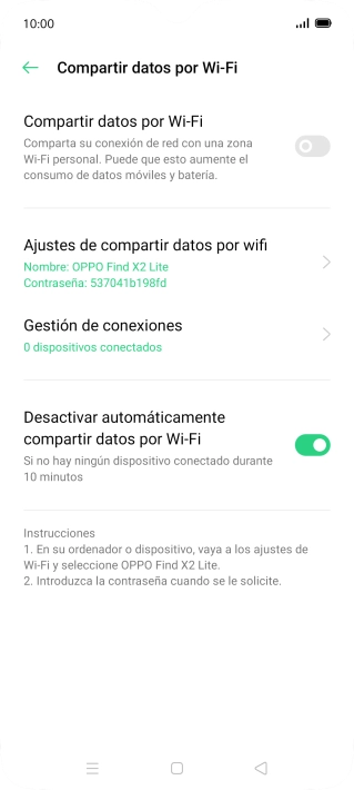Pulsa Ajustes de compartir datos por wifi.