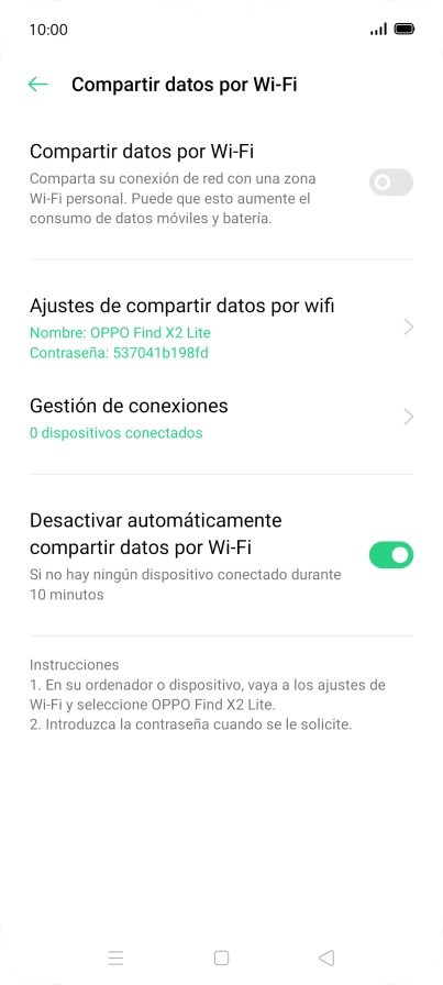 Pulsa Ajustes de compartir datos por wifi.