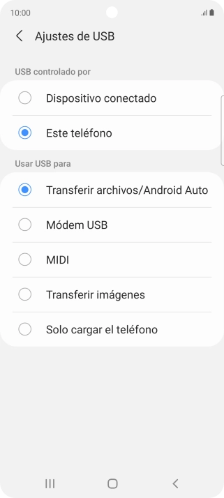 Pulsa Transferir archivos/Android Auto.
