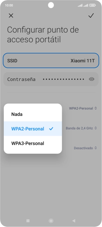 Pulsa WPA3-Personal para proteger la conexión wifi con una contraseña.