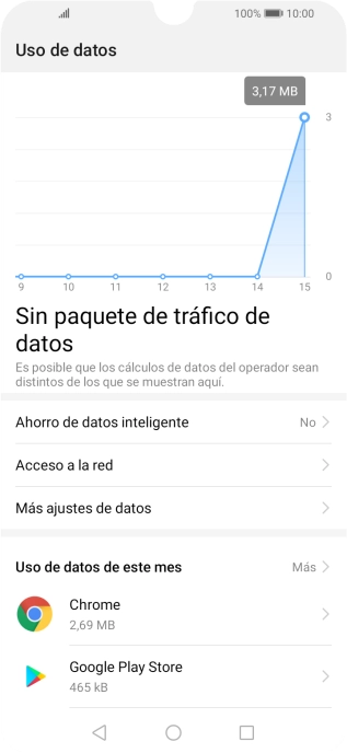 El consumo total de datos se visualiza ahora en la pantalla.