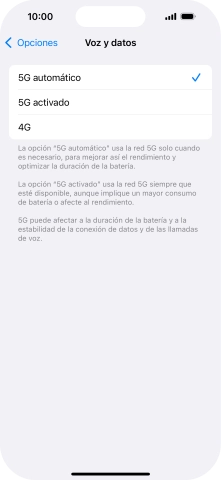 Si deseas activar el cambio automático entre una red 5G y 4G, pulsa 5G automático.