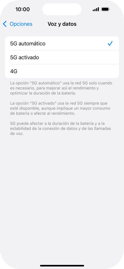 Si deseas activar el cambio automático entre una red 5G y 4G, pulsa 5G automático.
