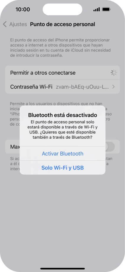 Si la función de wifi está activada, pulsa Solo Wi-Fi y USB.