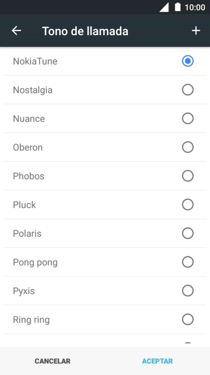 Al encontrar un timbre de llamada de tu gusto, pulsa ACEPTAR.