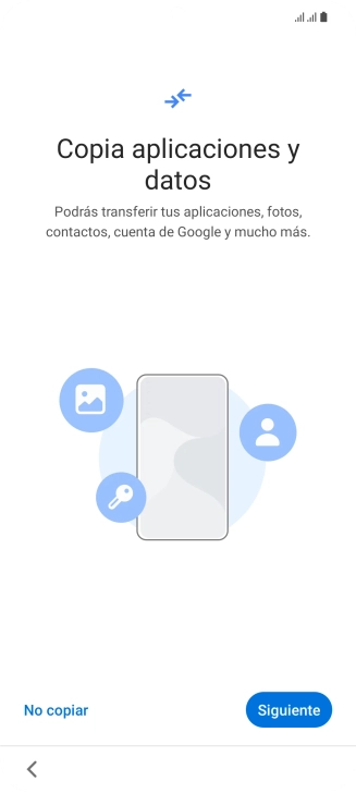 Puedes transferir el contenido de otro teléfono cuando activas tu teléfono por primera vez y cuando lo has restablecido. Cuando aparezca en la pantalla del teléfono esta imagen, ya está listo para la transmisión del contenido del otro teléfono.