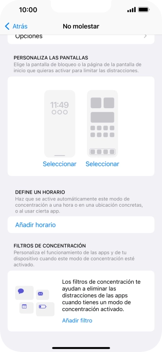 Pulsa Añadir horario y sigue las indicaciones de la pantalla para seleccionar los ajustes de la activación automática de No molestar.