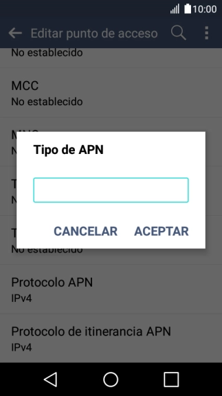 Introduce default y pulsa ACEPTAR.