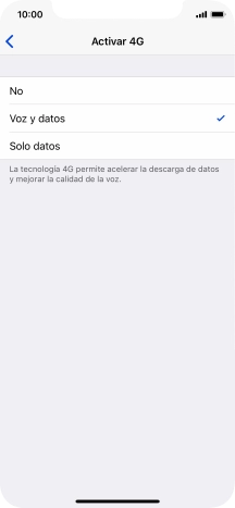 Si deseas desactivar el uso de 4G, pulsa No.