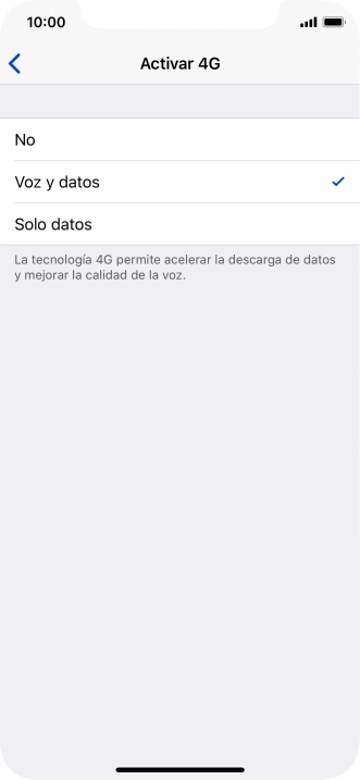 Si deseas desactivar el uso de 4G, pulsa No.