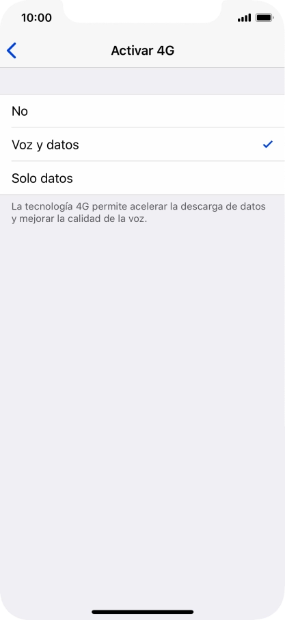 Si deseas desactivar el uso de 4G, pulsa No.