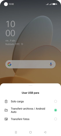 Pulsa Transferir archivos / Android Auto.
