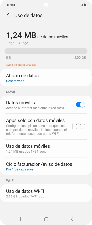 El consumo total de datos se visualiza ahora en la pantalla.