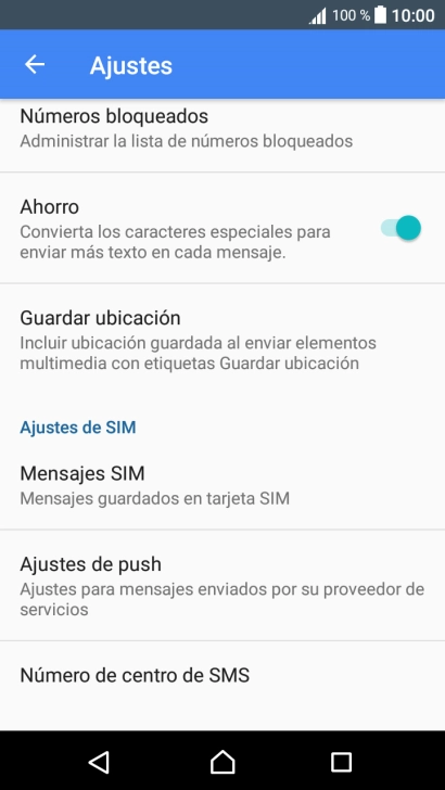 Pulsa Número de centro de SMS.