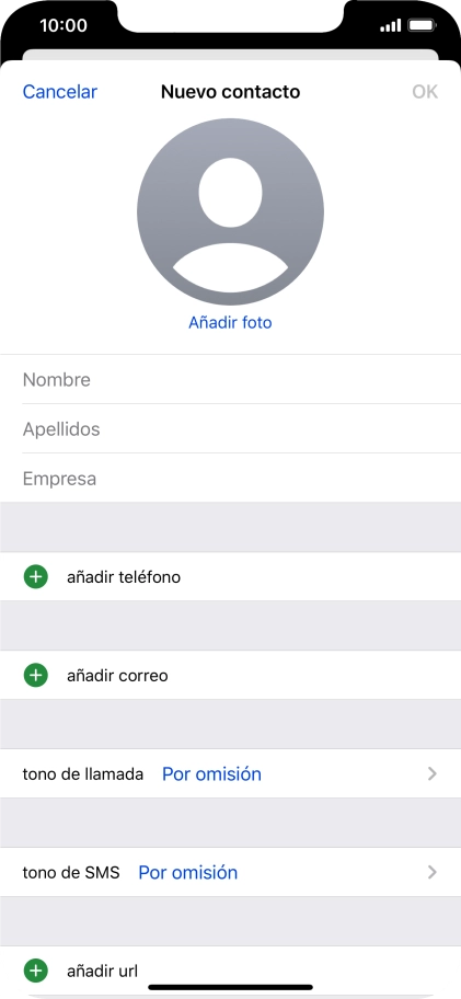 Pulsa Nombre e introduce el nombre.