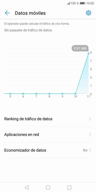 El consumo total de datos se visualiza ahora en la pantalla.