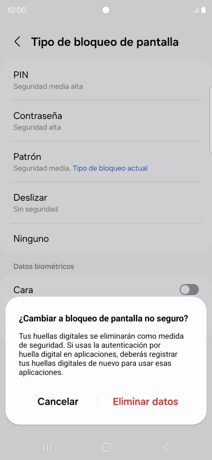 Pulsa Eliminar datos.