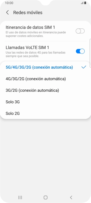 Pulsa el tipo de red deseado.