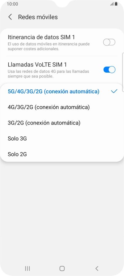 Pulsa el tipo de red deseado.