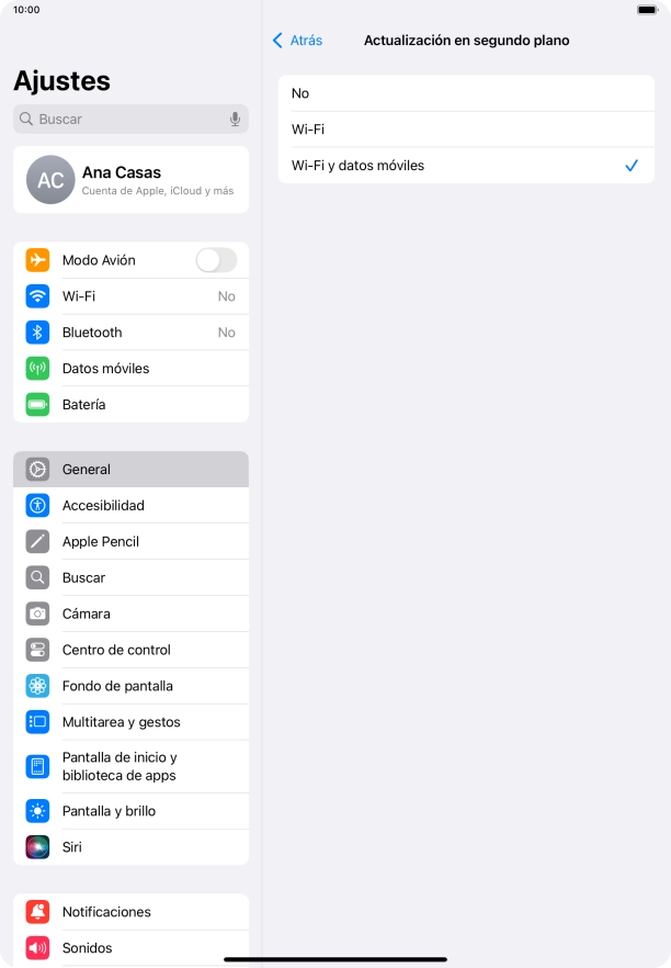 Para desactivar la actualización de apps en ejecución, pulsa No.