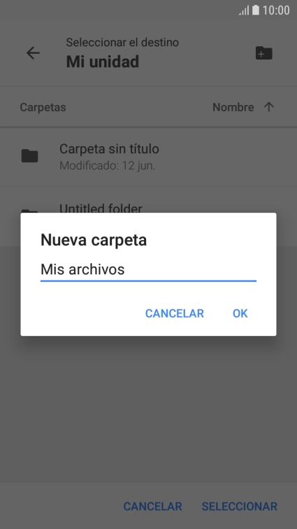 Introduce el nombre deseado de la carpeta y pulsa OK.
