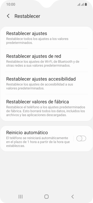 Pulsa Restablecer valores de fábrica.