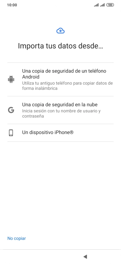 Pulsa el modo de transferencia deseado y sigue las indicaciones de la pantalla para transferir contenido desde el otro teléfono y finalizar la activación de tu teléfono.