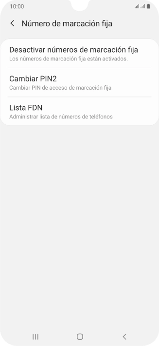 Pulsa Desactivar números de marcación fija.