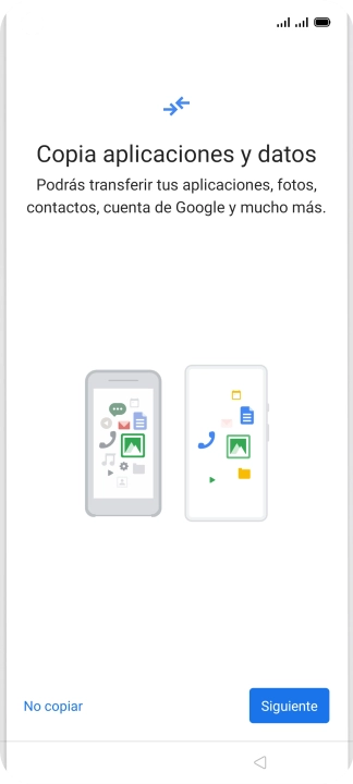 Puedes transferir el contenido de otro teléfono cuando activas tu teléfono por primera vez y cuando lo has restablecido. Cuando aparezca en la pantalla del teléfono esta imagen, ya está listo para la transmisión del contenido del otro teléfono.