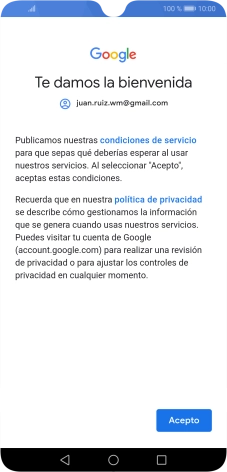Pulsa Acepto y sigue las indicaciones de la pantalla para seleccionar los ajustes de tu cuenta de Google.