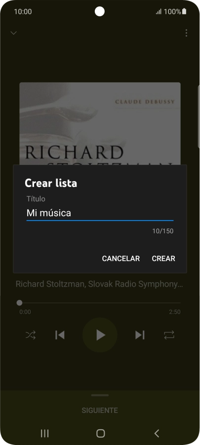 Introduce el nombre deseado de la lista de reproducción y pulsa CREAR.