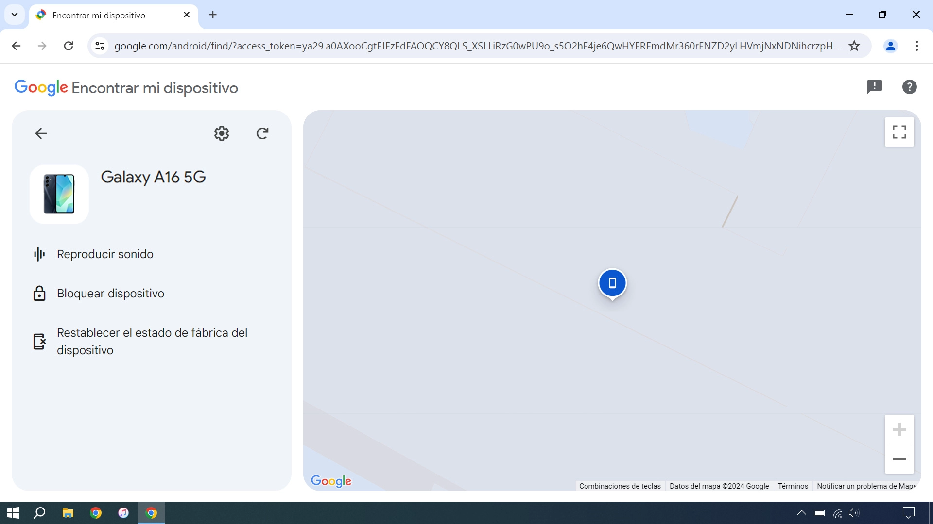La última posición del teléfono se visualiza en el mapa.