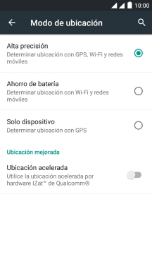 Si seleccionas Alta precisión, el teléfono podrá encontrar tu posición exacta con ayuda de los satélites GPS, la red móvil y una red wifi cercana. El GPS por satélite requiere vista libre al cielo.