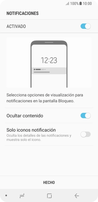 Pulsa el indicador junto al ajuste deseado para activarlo o desactivarlo.