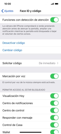 Pulsa Desactivar código e introduce el código de seguridad.