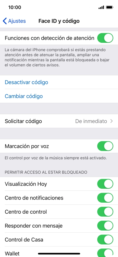 Pulsa Desactivar código e introduce el código de seguridad.