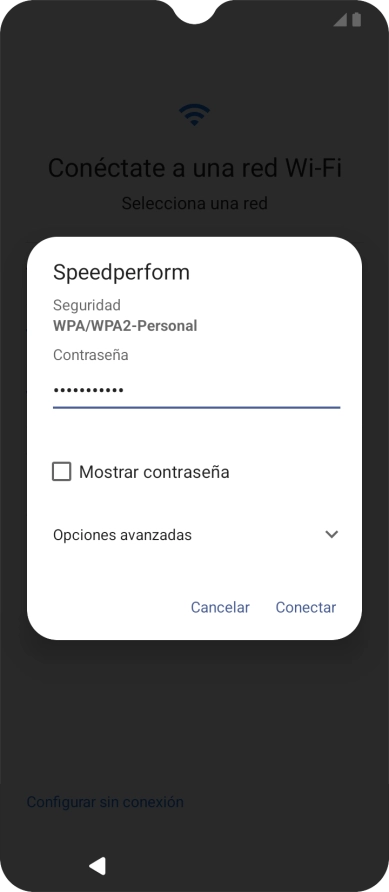 Introduce la contraseña de la red wifi y pulsa Conectar.