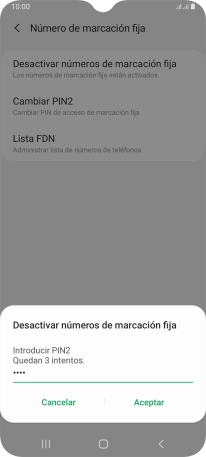 Introduce el código PIN2 y pulsa Aceptar.