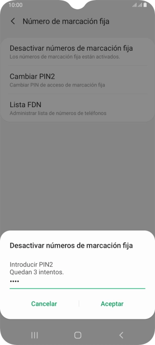 Introduce el código PIN2 y pulsa Aceptar.