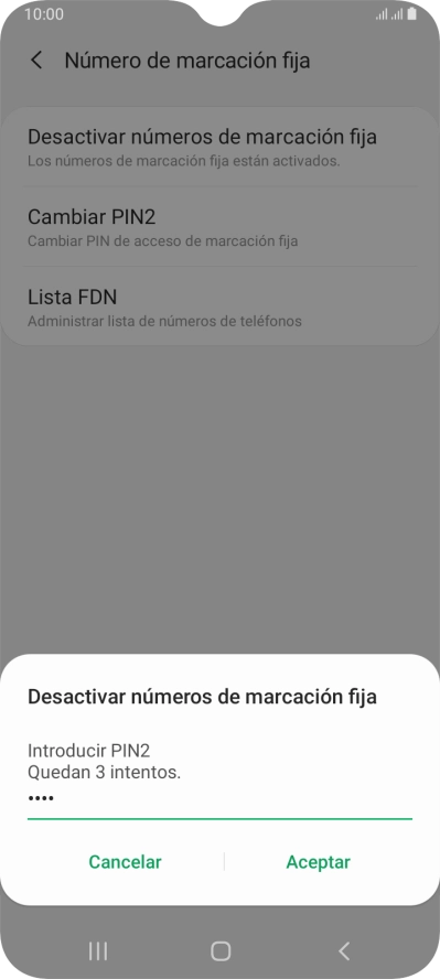 Introduce el código PIN2 y pulsa Aceptar.