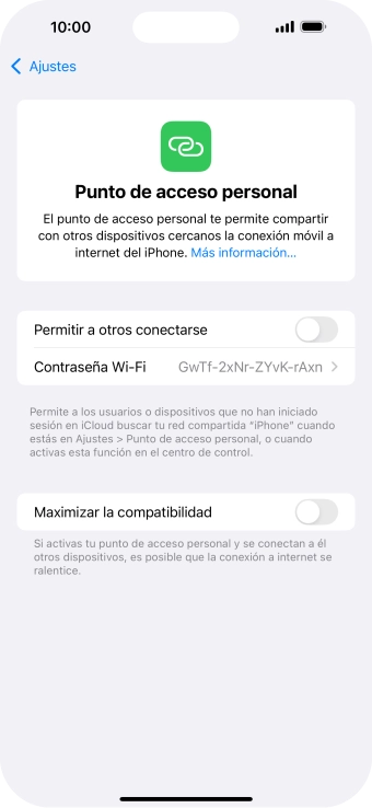 Pulsa Contraseña Wi-Fi e introduce una contraseña.
