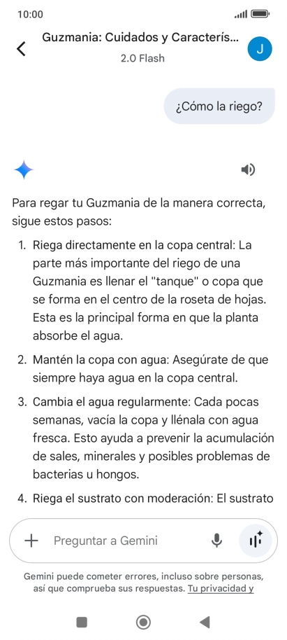 Sigue las indicaciones de la pantalla para escribir o decir en alto más preguntas y continuar la conversación.
