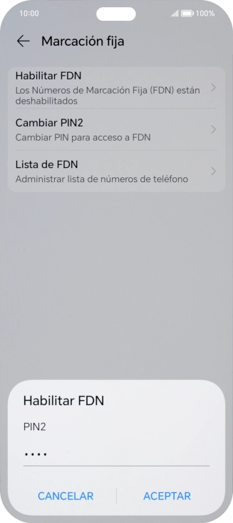 Introduce el código PIN2 y pulsa ACEPTAR.