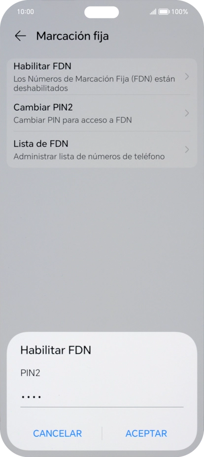 Introduce el código PIN2 y pulsa ACEPTAR.