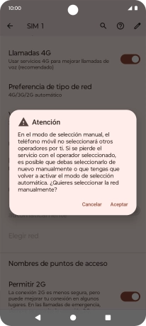 Pulsa Aceptar y espera mientras el teléfono está buscando redes.