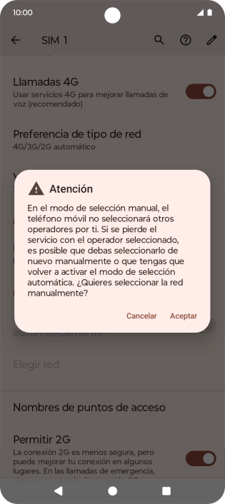 Pulsa Aceptar y espera mientras el teléfono está buscando redes.