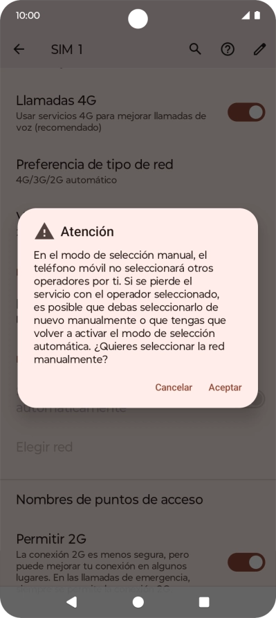 Pulsa Aceptar y espera mientras el teléfono está buscando redes.
