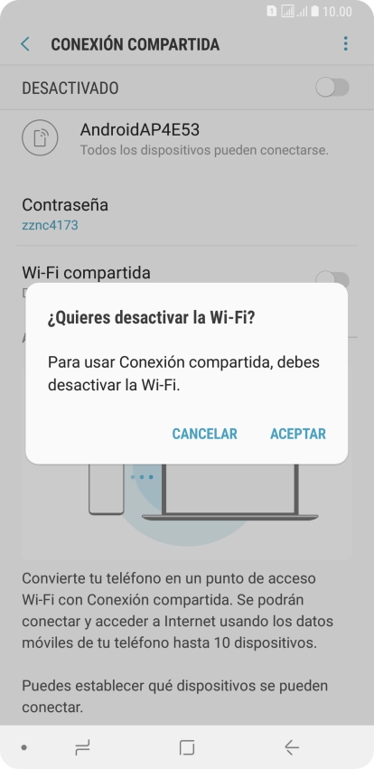 Si la función de wifi está activada, pulsa ACEPTAR.